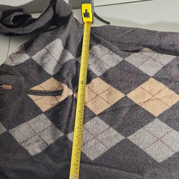 J Crew Sweater Mens Size L Lambs Wool Argyle Sweater Gray Tan - Picture 5 of 10